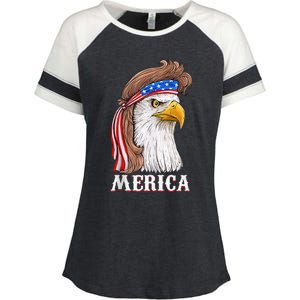 Eagle Mullet 4th Of July Usa American Flag Merica Enza Ladies Jersey Colorblock Tee