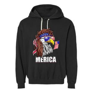 Eagle Mullet 4th Of July USA American Flag Merica Garment-Dyed Fleece Hoodie