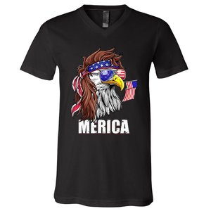 Eagle Mullet 4th Of July USA American Flag Merica V-Neck T-Shirt