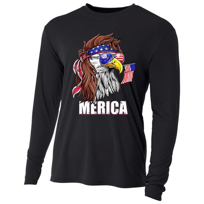 Eagle Mullet 4th Of July USA American Flag Merica Cooling Performance Long Sleeve Crew