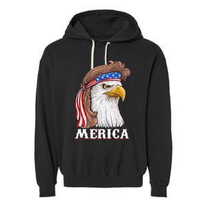 Eagle Mullet 4th Of July USA American Flag Merica Garment-Dyed Fleece Hoodie