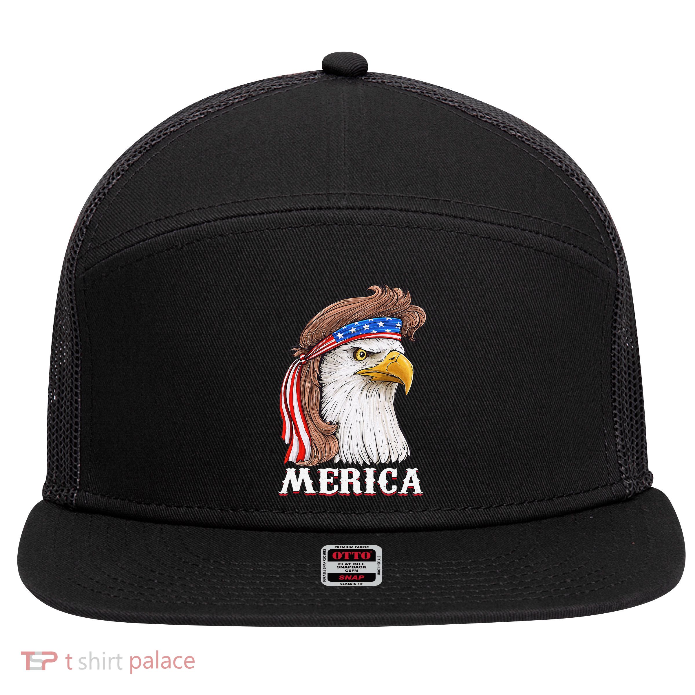 Eagle Mullet 4th Of July USA American Flag Merica 7 Panel Mesh Trucker Snapback Hat