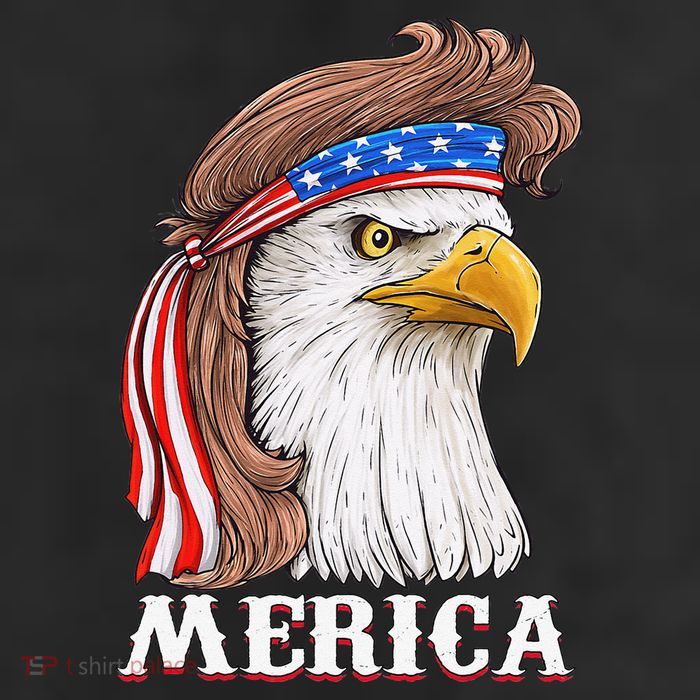 Eagle Mullet 4th Of July USA American Flag Merica 7 Panel Mesh Trucker Snapback Hat