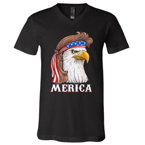 Eagle Mullet 4th Of July USA American Flag Merica V-Neck T-Shirt