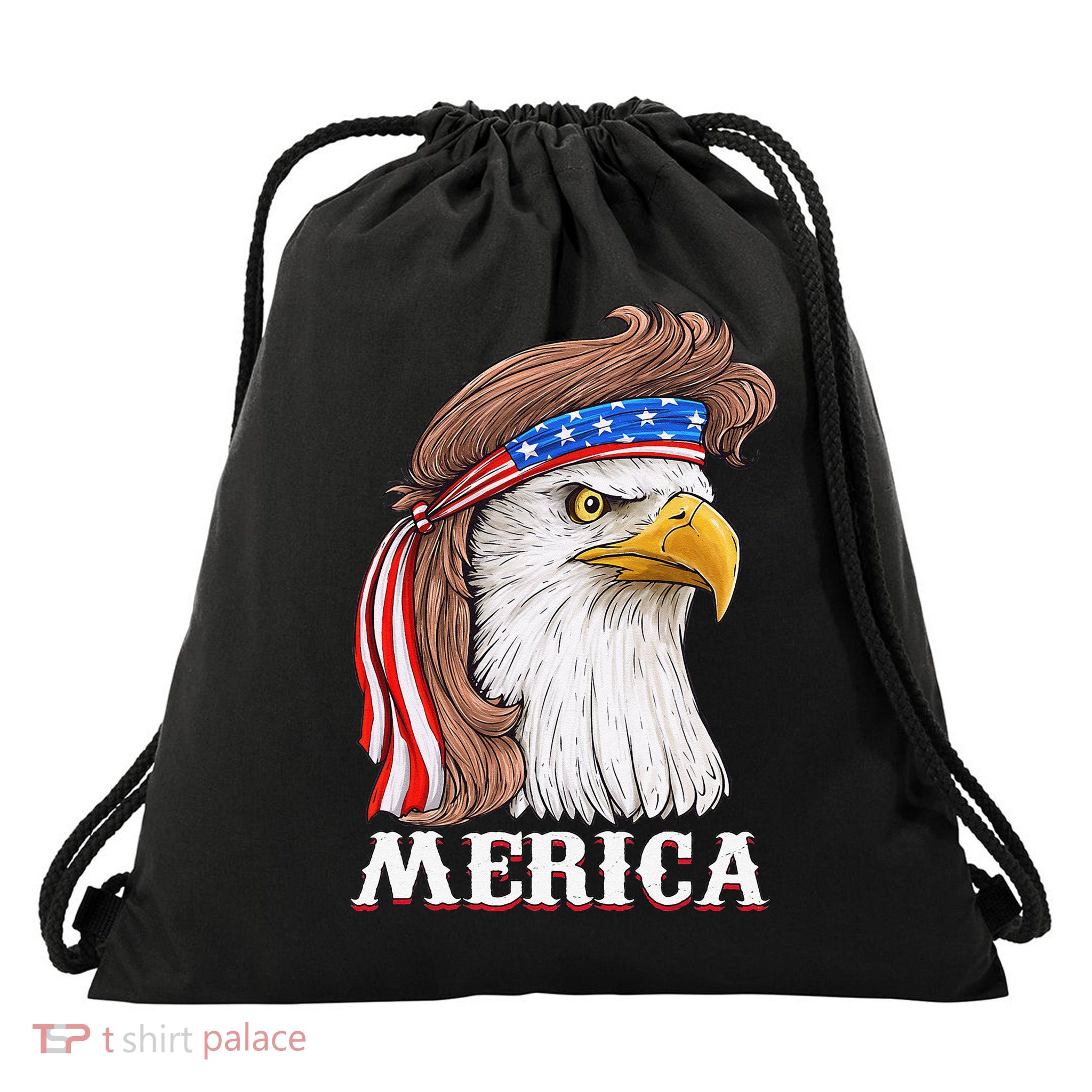 Eagle Mullet 4th Of July USA American Flag Merica Drawstring Bag