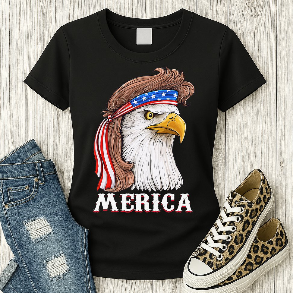Eagle Mullet 4th Of July USA American Flag Merica Womens T-Shirt