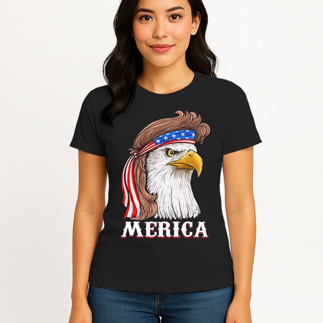 Eagle Mullet 4th Of July USA American Flag Merica Womens T-Shirt