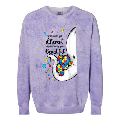 Elephant Mom Autism Awareness Colorful Puzzle Pieces Gift Colorblast Crewneck Sweatshirt