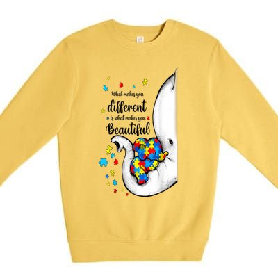 Elephant Mom Autism Awareness Colorful Puzzle Pieces Gift Premium Crewneck Sweatshirt