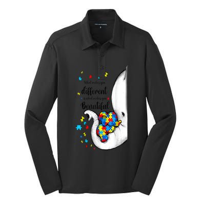 Elephant Mom Autism Awareness Colorful Puzzle Pieces Gift Silk Touch Performance Long Sleeve Polo