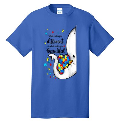 Elephant Mom Autism Awareness Colorful Puzzle Pieces Gift Tall T-Shirt