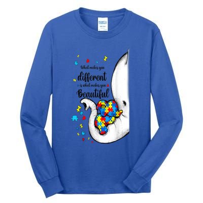 Elephant Mom Autism Awareness Colorful Puzzle Pieces Gift Tall Long Sleeve T-Shirt