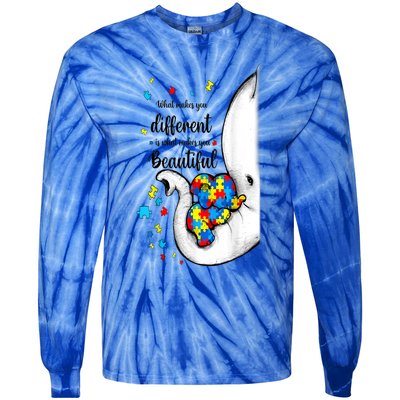 Elephant Mom Autism Awareness Colorful Puzzle Pieces Gift Tie-Dye Long Sleeve Shirt