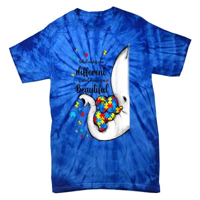 Elephant Mom Autism Awareness Colorful Puzzle Pieces Gift Tie-Dye T-Shirt