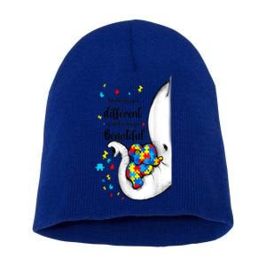 Elephant Mom Autism Awareness Colorful Puzzle Pieces Gift Short Acrylic Beanie