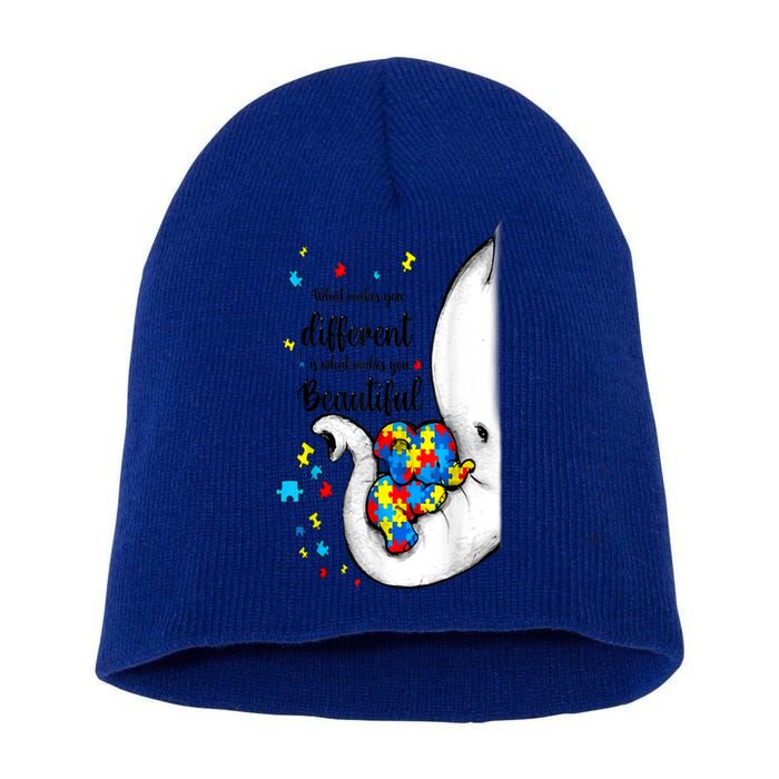 Elephant Mom Autism Awareness Colorful Puzzle Pieces Gift Short Acrylic Beanie