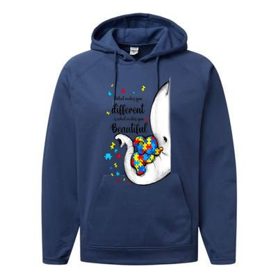 Elephant Mom Autism Awareness Colorful Puzzle Pieces Gift Performance Fleece Hoodie