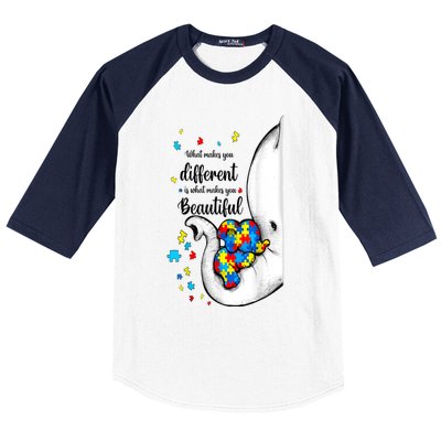 Elephant Mom Autism Awareness Colorful Puzzle Pieces Gift Baseball Sleeve Shirt