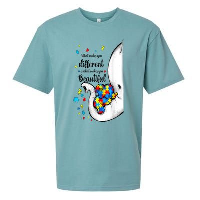 Elephant Mom Autism Awareness Colorful Puzzle Pieces Gift Sueded Cloud Jersey T-Shirt