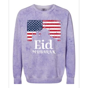 Eid Mubarak American Flag Eid Al Fitr Islamic Holiday Gift Colorblast Crewneck Sweatshirt