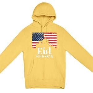 Eid Mubarak American Flag Eid Al Fitr Islamic Holiday Gift Premium Pullover Hoodie