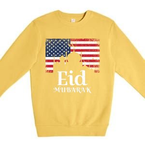 Eid Mubarak American Flag Eid Al Fitr Islamic Holiday Gift Premium Crewneck Sweatshirt