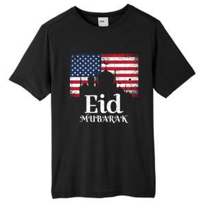 Eid Mubarak American Flag Eid Al Fitr Islamic Holiday Gift Tall Fusion ChromaSoft Performance T-Shirt