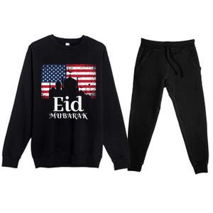 Eid Mubarak American Flag Eid Al Fitr Islamic Holiday Gift Premium Crewneck Sweatsuit Set