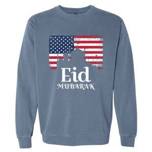 Eid Mubarak American Flag Eid Al Fitr Islamic Holiday Gift Garment-Dyed Sweatshirt