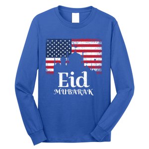 Eid Mubarak American Flag Eid Al Fitr Islamic Holiday Gift Long Sleeve Shirt