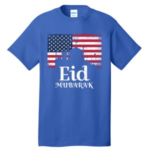 Eid Mubarak American Flag Eid Al Fitr Islamic Holiday Gift Tall T-Shirt