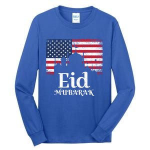 Eid Mubarak American Flag Eid Al Fitr Islamic Holiday Gift Tall Long Sleeve T-Shirt