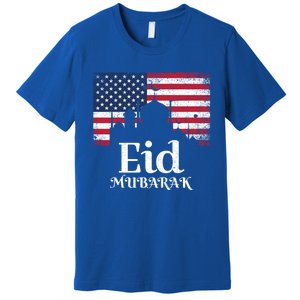 Eid Mubarak American Flag Eid Al Fitr Islamic Holiday Gift Premium T-Shirt