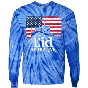 Eid Mubarak American Flag Eid Al Fitr Islamic Holiday Gift Tie-Dye Long Sleeve Shirt