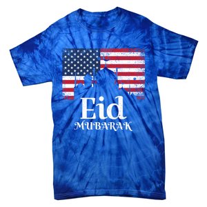 Eid Mubarak American Flag Eid Al Fitr Islamic Holiday Gift Tie-Dye T-Shirt