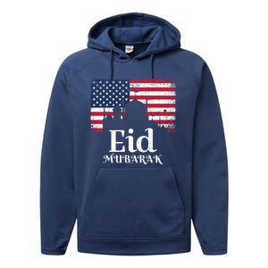 Eid Mubarak American Flag Eid Al Fitr Islamic Holiday Gift Performance Fleece Hoodie