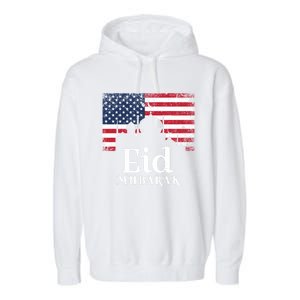 Eid Mubarak American Flag Eid Al Fitr Islamic Holiday Gift Garment-Dyed Fleece Hoodie