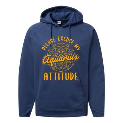 Excuse My Aquarius Attitude Aquarius Zodiac Sign Cool Gift Performance Fleece Hoodie