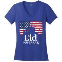 Eid Mubarak American Flag Eid Al Fitr Islamic Holiday Meaningful Gift Women's V-Neck T-Shirt