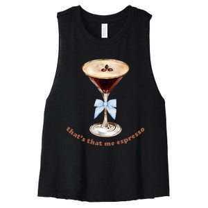 Espresso Martini Blue Bow Women's Racerback Cropped Tank