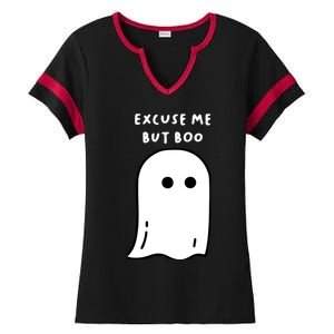 Excuse Me But Boo Cute Ghost Halloween Funny Spooky Season Ladies Halftime Notch Neck Tee