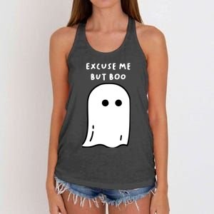 Excuse Me But Boo Cute Ghost Halloween Funny Spooky Season Women's Knotted Racerback Tank