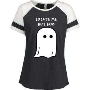 Excuse Me But Boo Cute Ghost Halloween Funny Spooky Season Enza Ladies Jersey Colorblock Tee