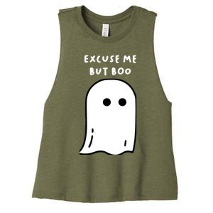 Excuse Me But Boo Cute Ghost Halloween Funny Spooky Season Women's Racerback Cropped Tank