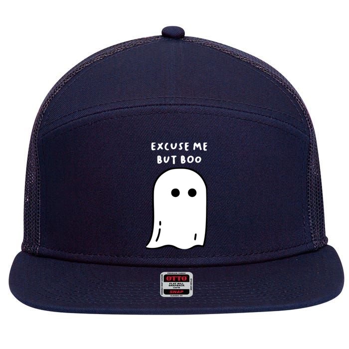 Excuse Me But Boo Cute Ghost Halloween Funny Spooky Season 7 Panel Mesh Trucker Snapback Hat