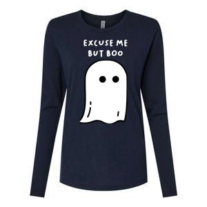 Excuse Me But Boo Cute Ghost Halloween Funny Spooky Season Womens Cotton Relaxed Long Sleeve T-Shirt