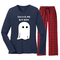 Excuse Me But Boo Cute Ghost Halloween Funny Spooky Season Women's Long Sleeve Flannel Pajama Set 