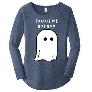 Excuse Me But Boo Cute Ghost Halloween Funny Spooky Season Women's Perfect Tri Tunic Long Sleeve Shirt