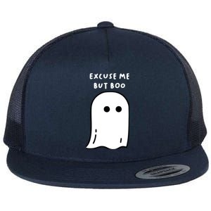 Excuse Me But Boo Cute Ghost Halloween Funny Spooky Season Flat Bill Trucker Hat