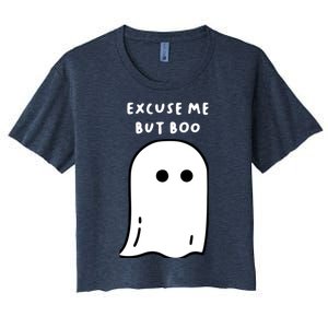 Excuse Me But Boo Cute Ghost Halloween Funny Spooky Season Women's Crop Top Tee